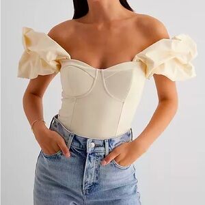 Express Body Contour Puff Sleeve Bodysuit